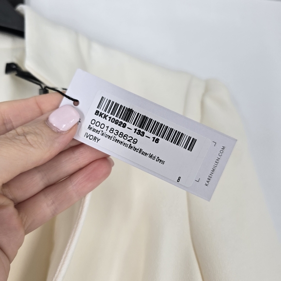 Karen Millen NEW Tailored Belted Blazer Midi Dress in Ivory Size US 4 - Picture 4 of 9